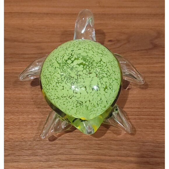 Crystal Glass Turtle Figurine Paperweight With Green Shell & Clear Flippers 7" - Picture 5 of 9